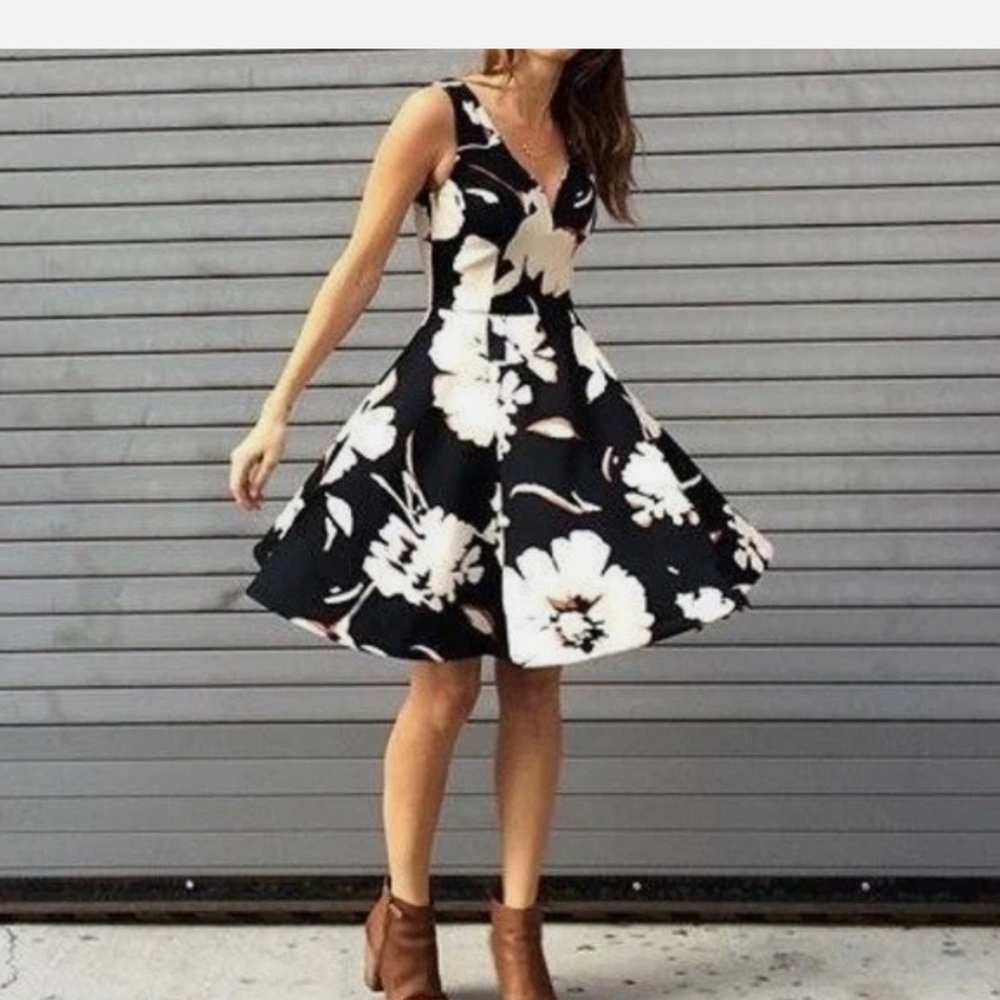 Anthropologie Black and Cream Floral Mini Dress